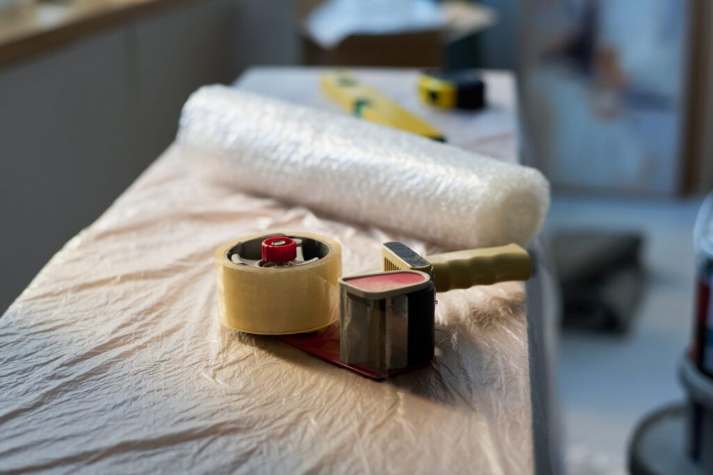 Rolled adhesive tape with plastic handle